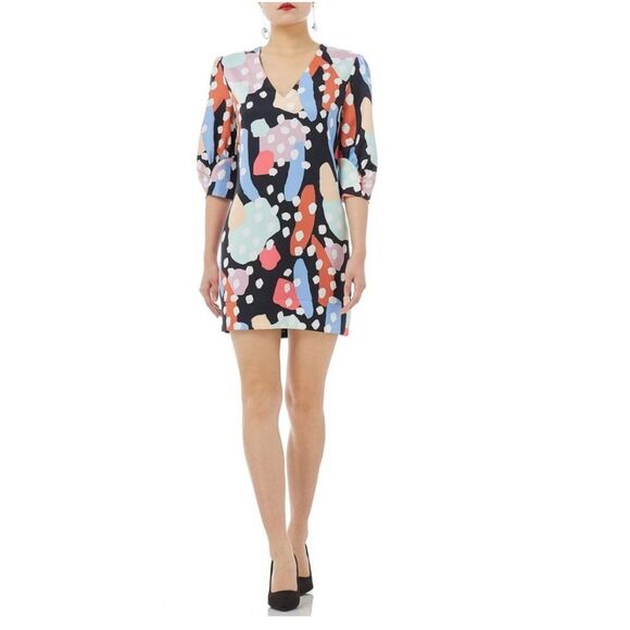 Crosby by Mollie Burch Ramey Mini Dress L NWT — Colorful Abstract Print Satin V- - Picture 1 of 12